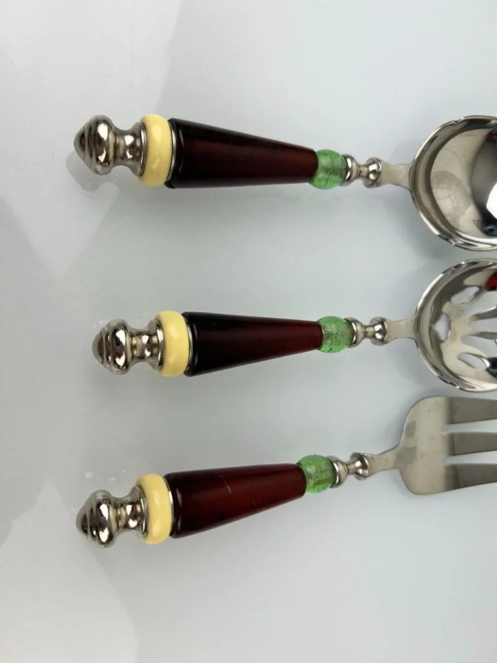 Lenox Holiday Gatherings 3 Pc Amber Green Serving Set Fork Spoon Slotted